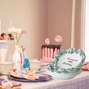 Birthday eucalyptus greenery wreath name paper bowls