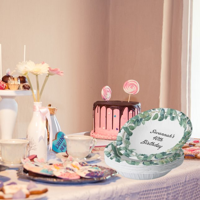 Birthday eucalyptus greenery wreath name paper bowls (Creator Uploaded)