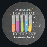 Birthday Experiment Science Birthday Classic Round Sticker<br><div class="desc">Science Birthday Party | Birthday Experiment - Put on your lab coat and get ready for explosive fun! It's the perfect decorative touch for your science party. No need for tests or experiments we've got you covered. This sticker is part of our science birthday party collection. Don't forget to check...</div>