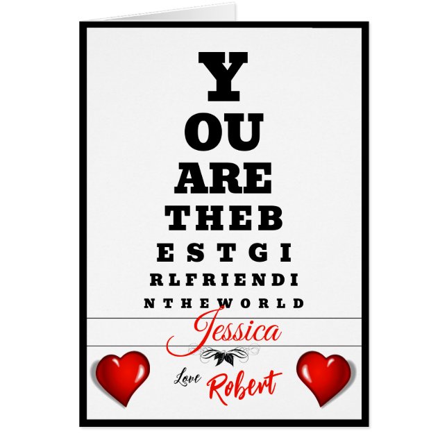 Birthday Eye Chart-Fun-Heart-Personalize-Woman- Cards (Front)