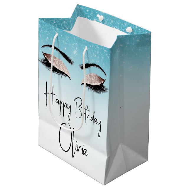 Birthday Eyelashes with Glitter  Medium Gift Bag (Front Angled)