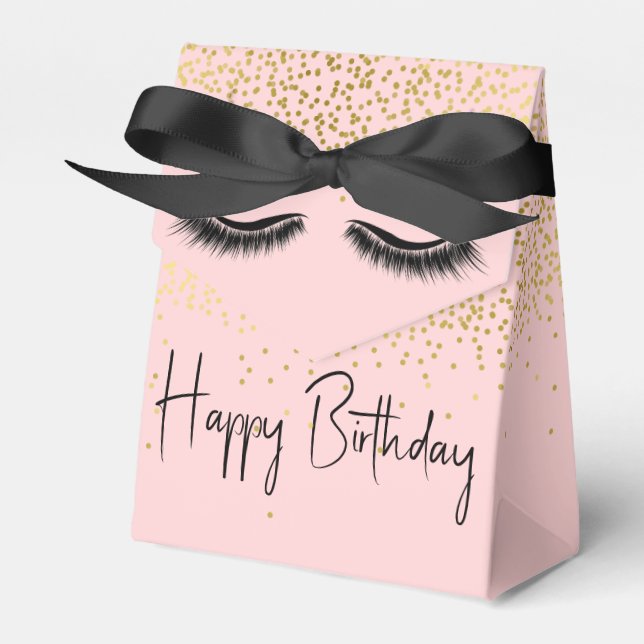 Birthday Eyelashes with Gold Glitter Favor Boxes (Front Side)