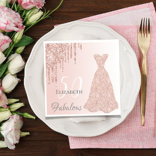 Birthday fabulous blush rose gold glitter drip napkins