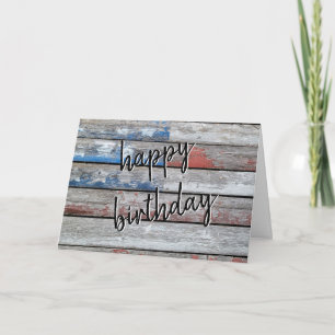 Birthday Faded American Flag on Wood Card