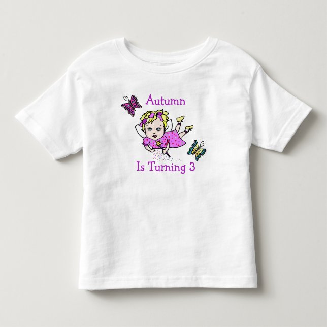 Birthday Fairy and Butterflies Age and Name Toddler T-shirt (Front)