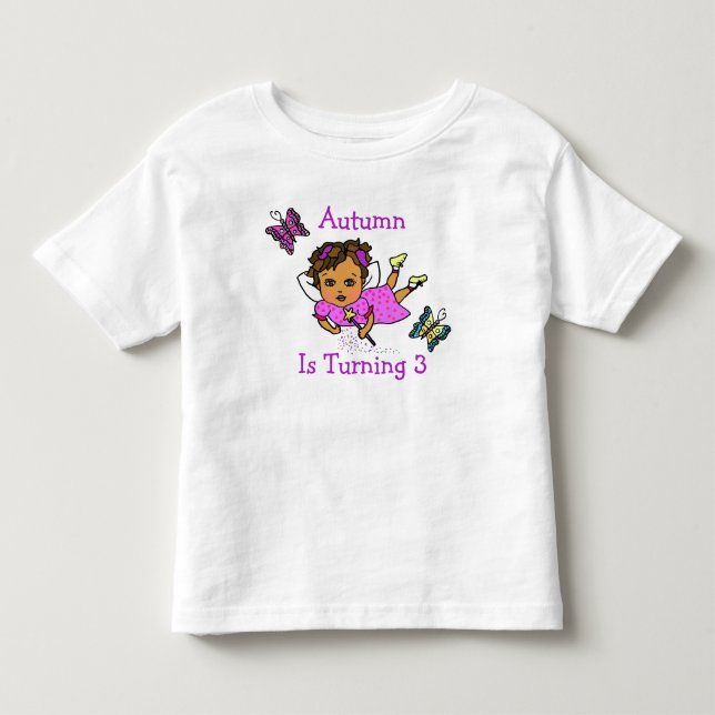 Birthday Fairy and Butterflies Age and Name Toddler T-shirt (Front)
