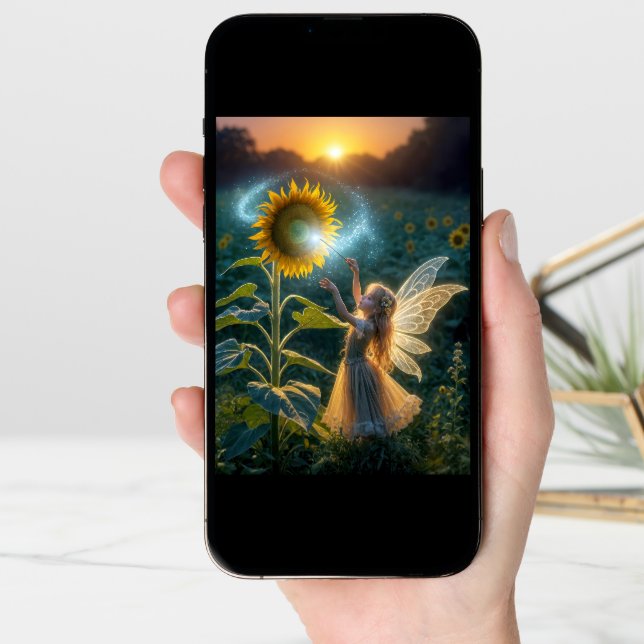 Birthday Fairy Girl Casting a Spell On a Sunflower Card (Front Digital)