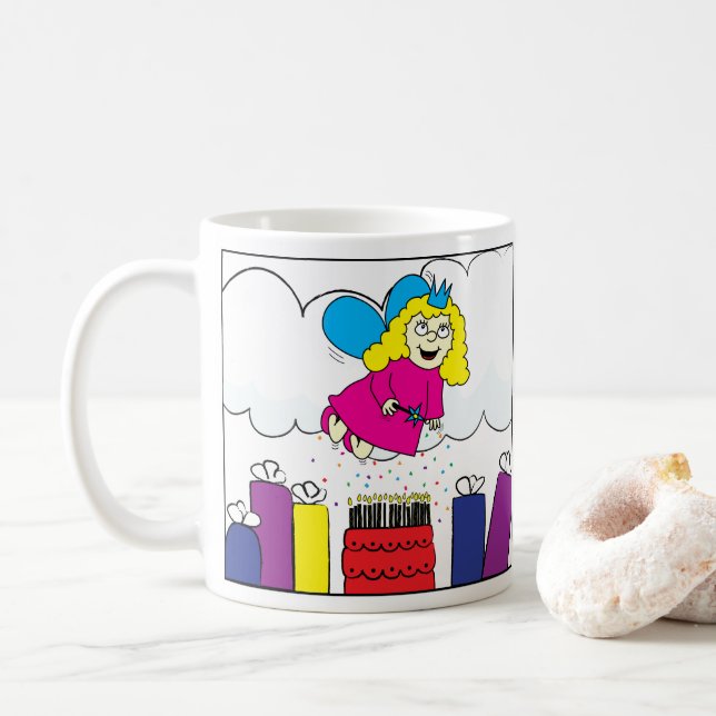 Birthday Fairy on classic white coffee mug (With Donut)