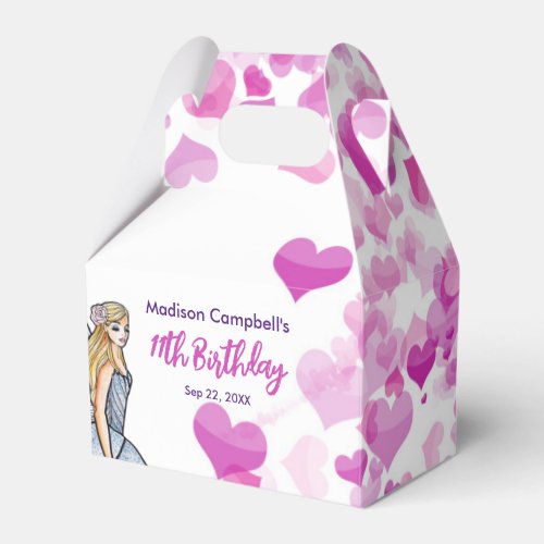 Birthday Fairy Princess Pink Hearts Fashion Sketch Favor Boxes
