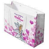 Birthday Fairy Princess Pink Hearts Fashion Sketch Medium Gift Bag