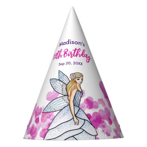 Birthday Fairy Princess Pink Hearts Fashion Sketch Party Hat