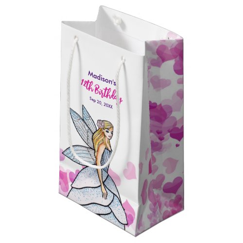 Birthday Fairy Princess Pink Hearts Fashion Sketch Small Gift Bag