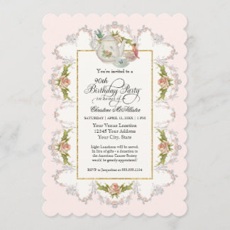 Birthday Fairy Tea Party, Roses Teapot n Cups Invitation