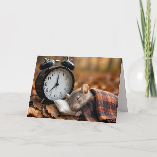 Birthday Fall Back Time Change With Mouse Card (Front)