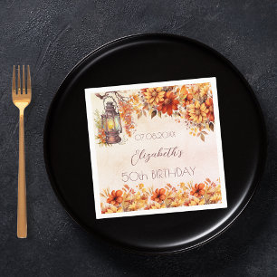 Birthday fall orange florals rustic lamp napkins