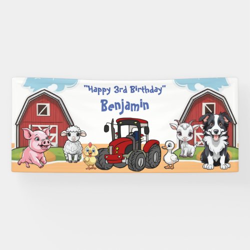 Birthday Farm Animal Barn and Red Tractor Party  Banner