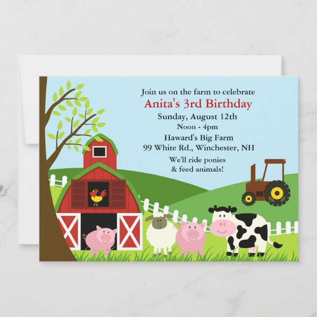 Birthday Farm Animals Flat Invitation (Front)