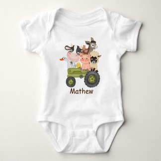 Birthday Farm animals on tractor, I’m one Baby Bod Baby Bodysuit