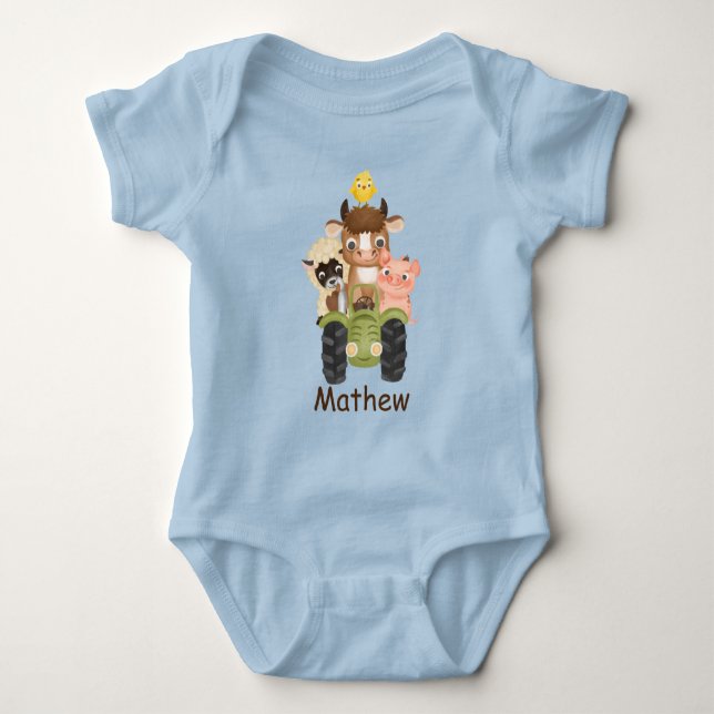 Birthday Farm animals on tractor, I’m one Baby Bodysuit (Front)