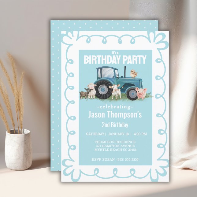    Birthday Farm Animals Tractor Boy Party Invitation (Creator Uploaded)