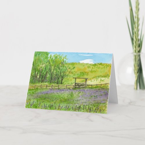 Birthday Farm Field Purple Lupines Watercolor Card