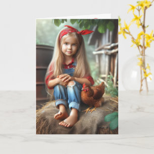 Birthday Farm Girl With Chicken Card