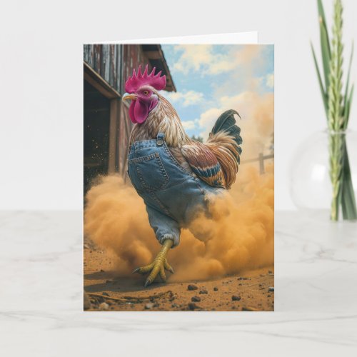 Birthday Farmer Rooster Kicking Up Dust