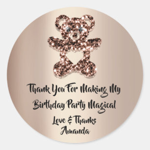 Birthday Favor Brown Heart Spark Glitter Bear    Classic Round Sticker