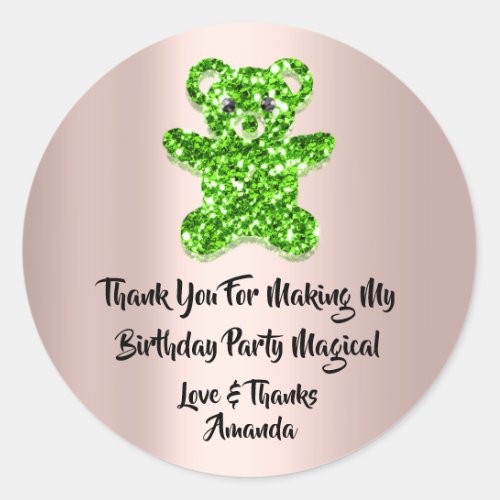  Birthday Favor Glitter Green Spark Glitter Bear  Classic Round Sticker