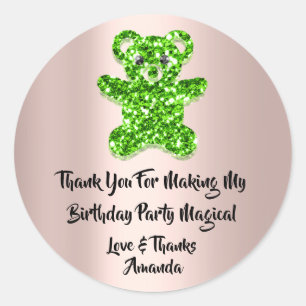 Birthday Favor Glitter Green Spark Glitter Bear Classic Round Sticker