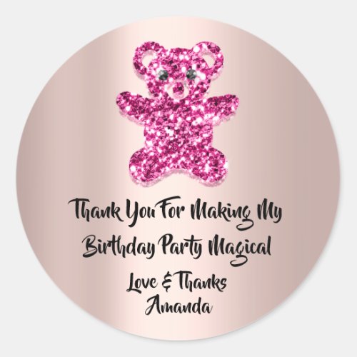  Birthday Favor Glitter Pink Spark Glitter Bear Cl Classic Round Sticker