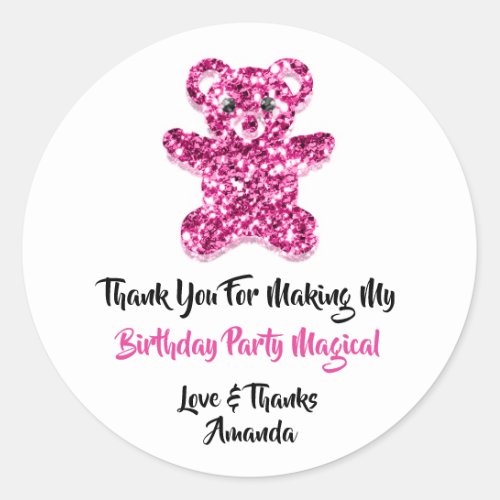  Birthday Favor Glitter Pink Sweet Bear White Classic Round Sticker