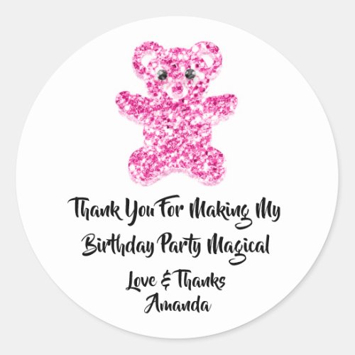  Birthday Favor Glitter Pinky Sweet Bear White   Classic Round Sticker