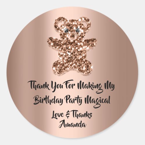  Birthday Favor Glitter Rose Brown Glitter Bear  Classic Round Sticker