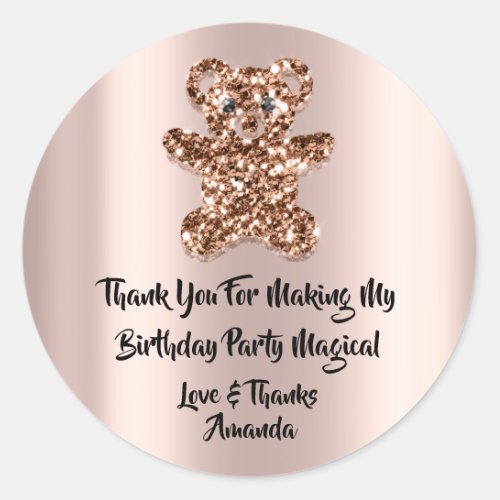  Birthday Favor Glitter Sweet Brown Glitter Bear   Classic Round Sticker