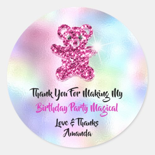  Birthday Favor Pink Spark Glitter Pink SweetBear  Classic Round Sticker