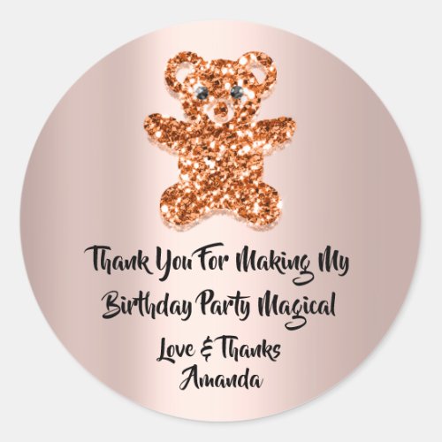  Birthday Favor Rose Orange Spark Glitter Bear  Classic Round Sticker