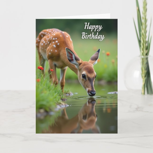 Birthday Fawn Reflection Card (Front)
