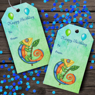 Birthday Festive Lizard Balloons Blue Green Gift Tags
