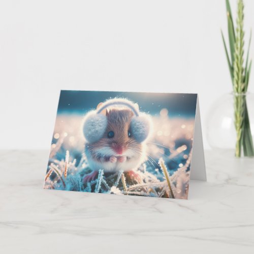 Birthday Field Mouse Wearing Earmuffs Card