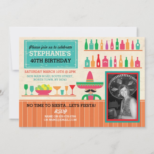 Birthday Fiesta Mexican Party Bar Photo Invite (Front)