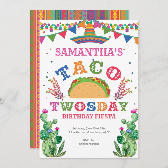 Birthday Fiesta, Taco Twosday, 2nd birthday Invitation (Front/Back)