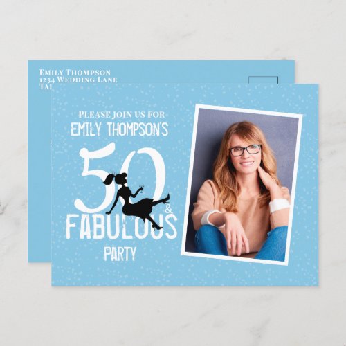 Birthday Fifty and Fabulous Modern Photo Cocktails Postcard