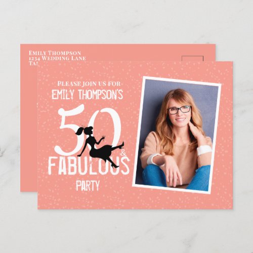 Birthday Fifty and Fabulous Photo Cocktails Modern Postcard
