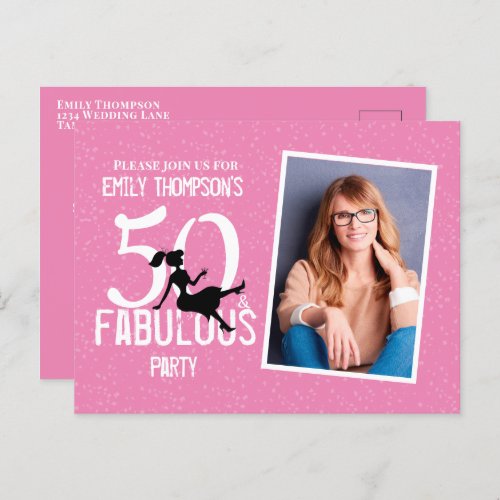 Birthday Fifty and Fabulous Photo Pink Cocktails Postcard