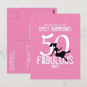 Birthday Fifty and Fabulous Stylish Cute Pink Postcard