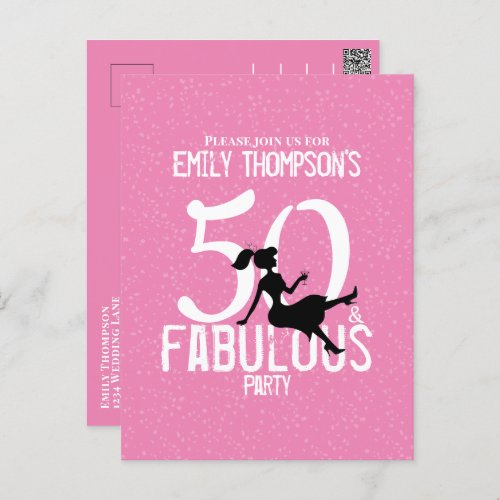 Birthday Fifty and Fabulous Stylish Cute Pink  Postcard