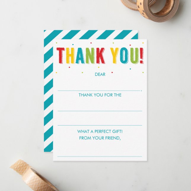 Birthday Fill In The Blank Rainbow Thank You  Note Card (Front/Back In Situ)