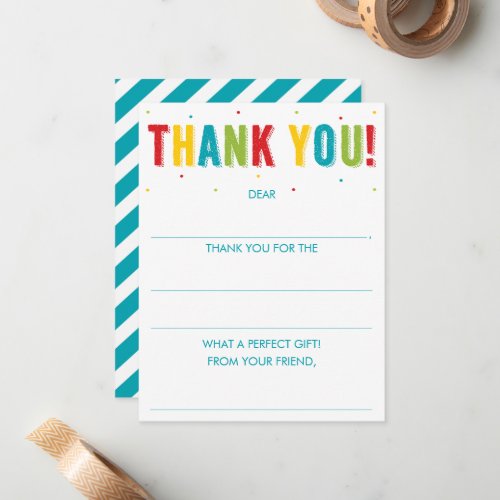 Birthday Fill In The Blank Rainbow Thank You  Note Card