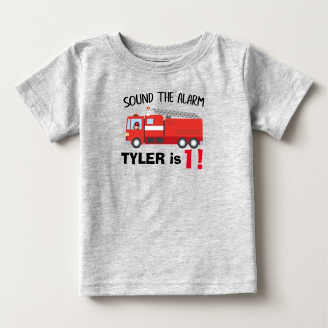 birthday firetruck /little fireman personalized baby T-Shirt (Front)